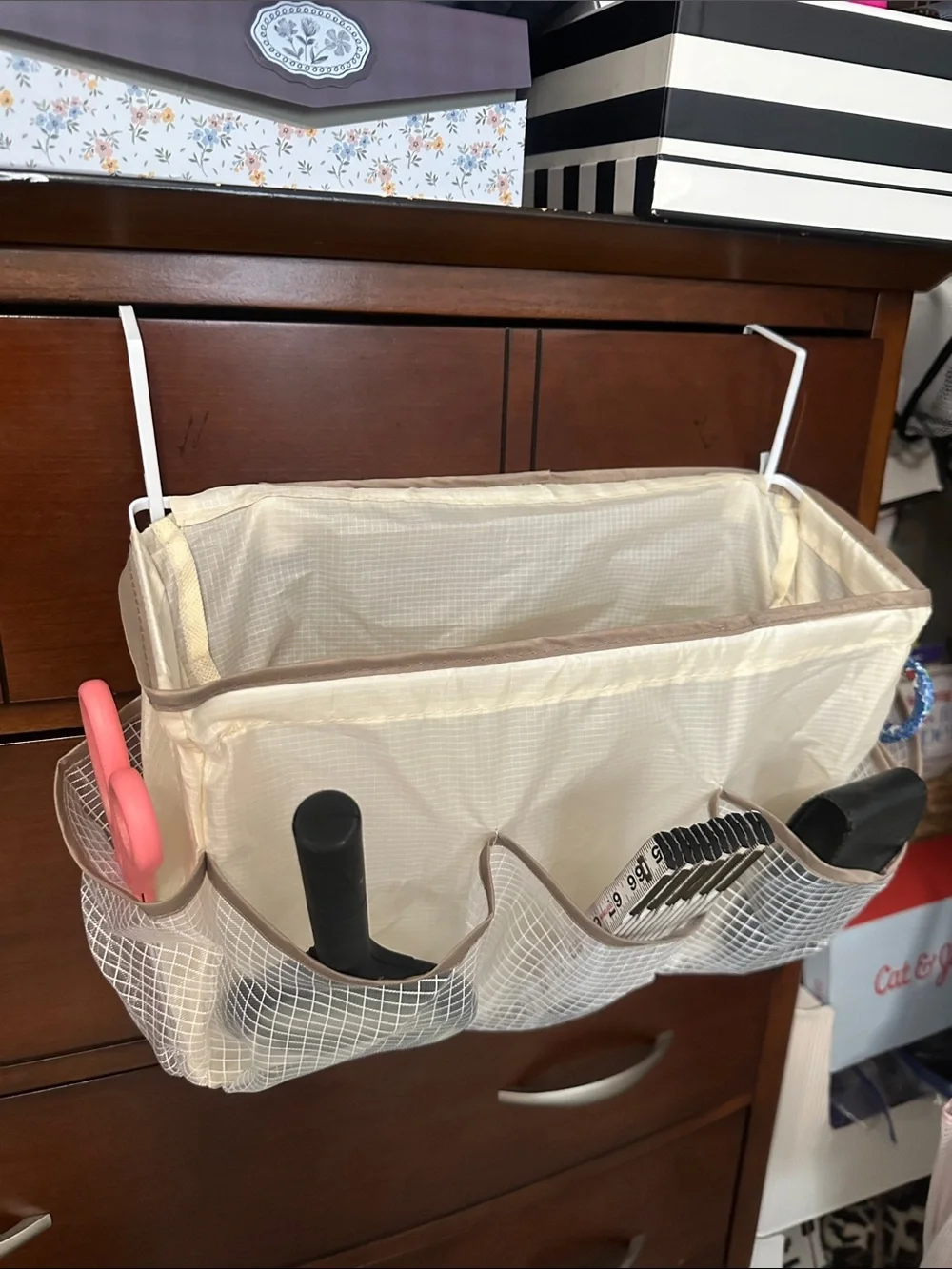 Over-Door Hanging Organizer - Cream with Brown Trim & pockets NWT by Threshold